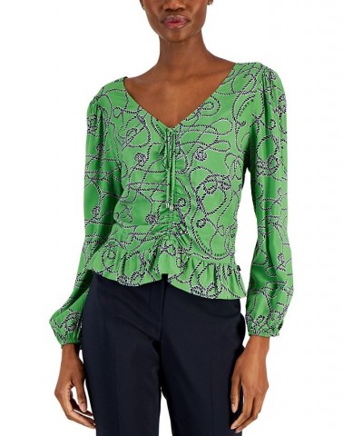 Women's Long-Sleeve Ruched Rope Top Knotty Ropes- New Leaf Multi $29.35 Tops