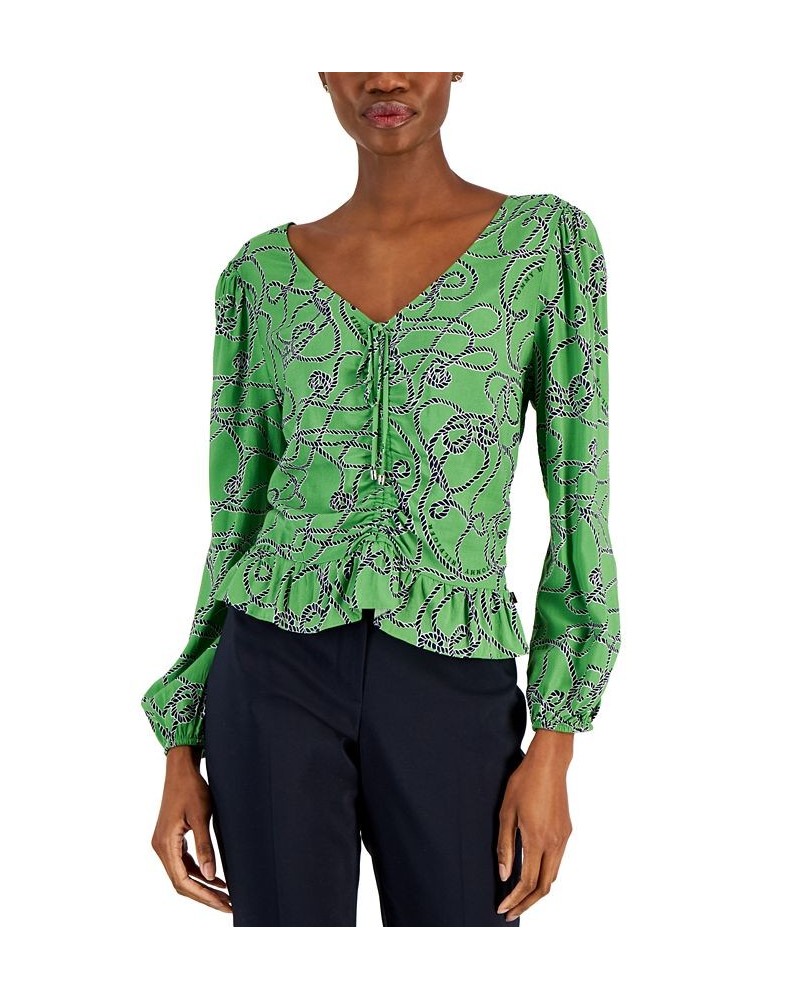 Women's Long-Sleeve Ruched Rope Top Knotty Ropes- New Leaf Multi $29.35 Tops