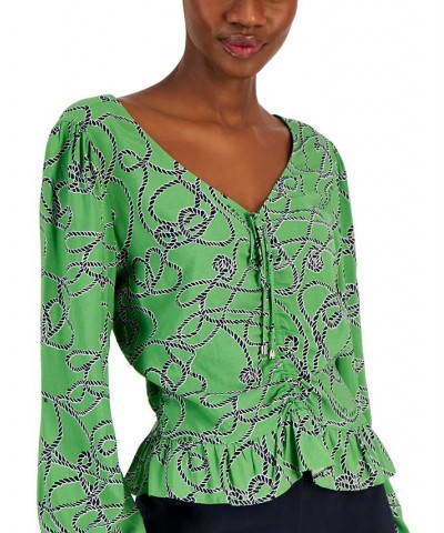 Women's Long-Sleeve Ruched Rope Top Knotty Ropes- New Leaf Multi $29.35 Tops