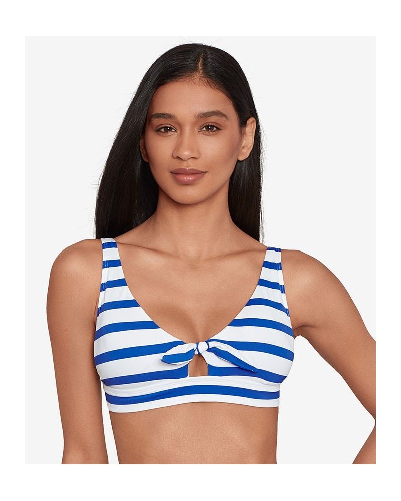 Women's Tie-Front Striped Keyhole Bikini Top Port Stripe $47.25 Swimsuits