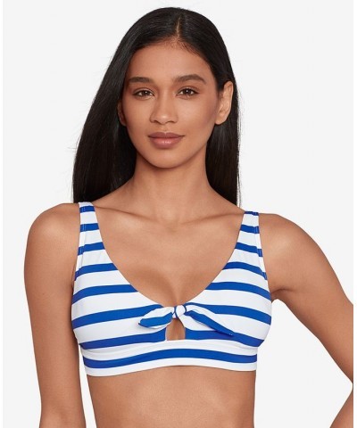 Women's Tie-Front Striped Keyhole Bikini Top Port Stripe $47.25 Swimsuits