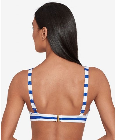 Women's Tie-Front Striped Keyhole Bikini Top Port Stripe $47.25 Swimsuits