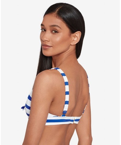 Women's Tie-Front Striped Keyhole Bikini Top Port Stripe $47.25 Swimsuits