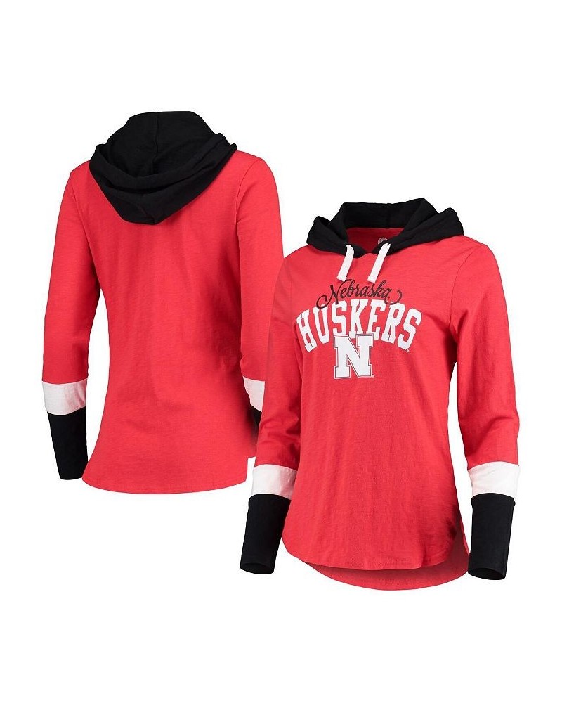 Women's Scarlet and Black Nebraska Huskers Passing Play Long Sleeve Hoodie T-shirt Scarlet, Black $25.30 Tops