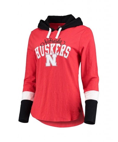 Women's Scarlet and Black Nebraska Huskers Passing Play Long Sleeve Hoodie T-shirt Scarlet, Black $25.30 Tops