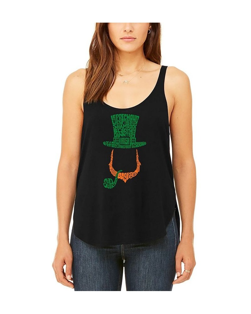 Women's Premium Leprechaun Word Art Flowy Tank Top Black $21.60 Tops