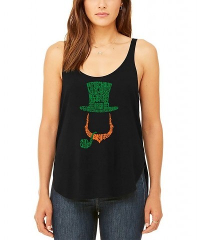 Women's Premium Leprechaun Word Art Flowy Tank Top Black $21.60 Tops