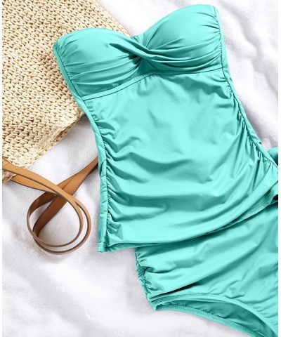 Women's Twist-Front Shirred Tankini Top & Matching Bottoms Juicy Coral $38.64 Swimsuits