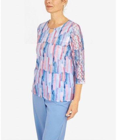 Women's Brushstroke Lace Sleeve Top Multi $34.06 Tops