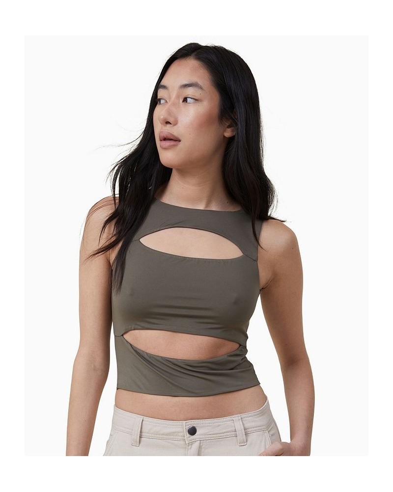 Women's Cody Cut Out Tank Top Green $16.10 Tops