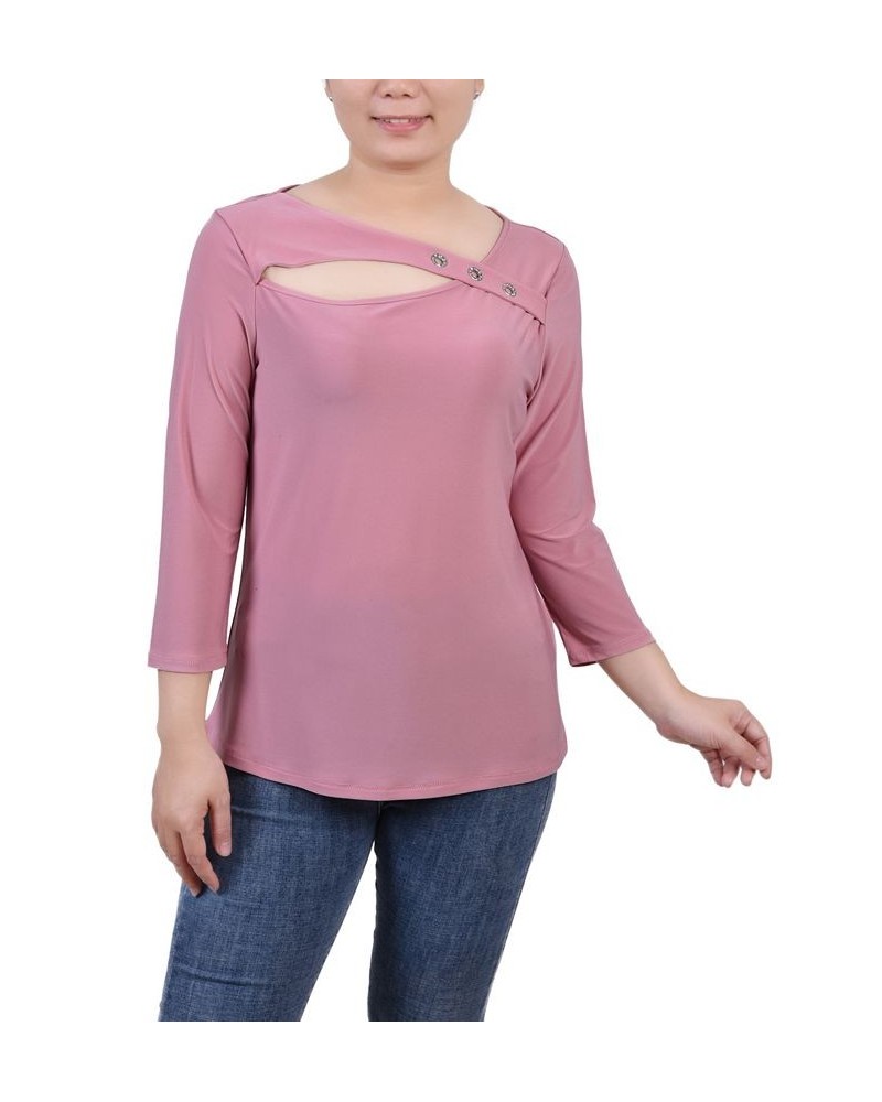 Petite 3/4 Sleeve Cutout Top Purple $18.59 Tops