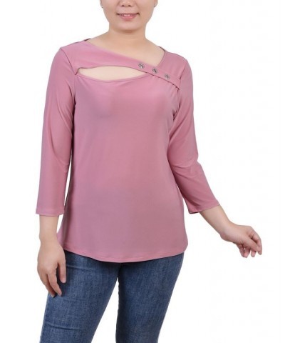 Petite 3/4 Sleeve Cutout Top Purple $18.59 Tops