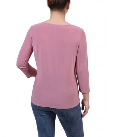 Petite 3/4 Sleeve Cutout Top Purple $18.59 Tops