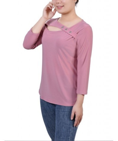 Petite 3/4 Sleeve Cutout Top Purple $18.59 Tops