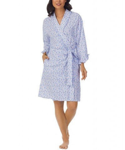 Women's Ruffle-Trim Cotton Robe White Grd Multi Floral $35.88 Sleepwear