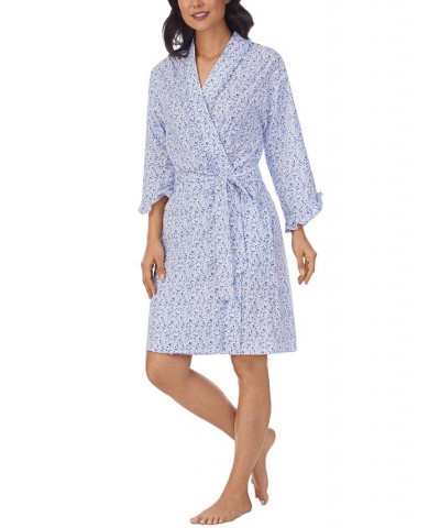 Women's Ruffle-Trim Cotton Robe White Grd Multi Floral $35.88 Sleepwear