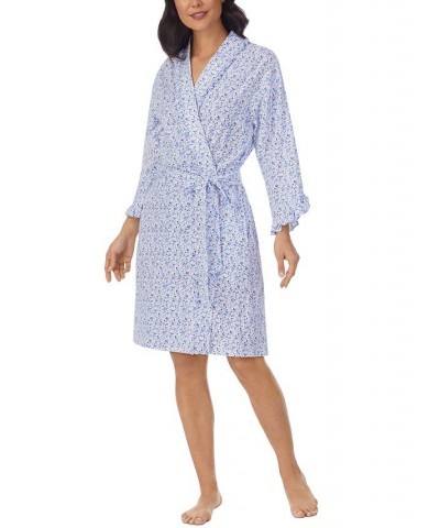 Women's Ruffle-Trim Cotton Robe White Grd Multi Floral $35.88 Sleepwear