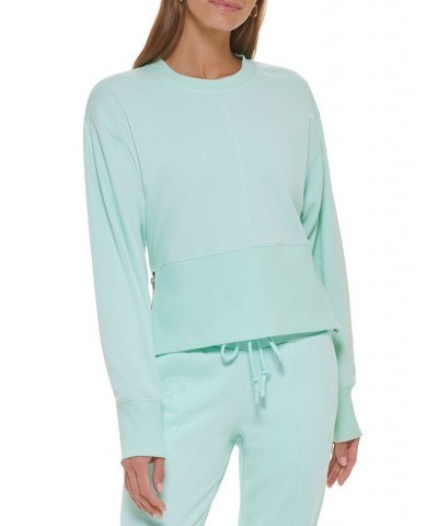 Women's Cotton Performance Cropped Zip-Detail Sweatshirt Green $26.85 Sweatshirts