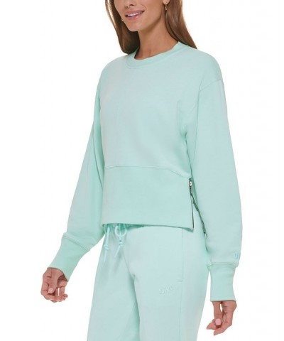 Women's Cotton Performance Cropped Zip-Detail Sweatshirt Green $26.85 Sweatshirts