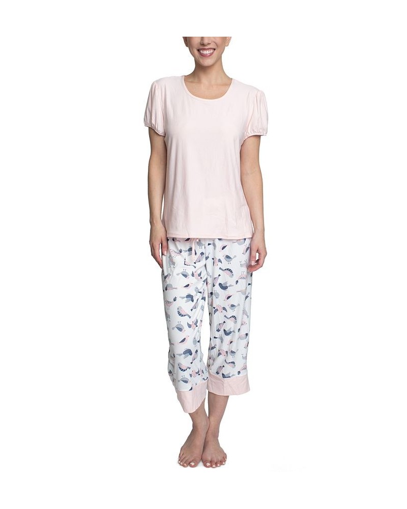 Plus Size Short Sleeve T-Shirt & Capri Pants Pajama Set Pink $31.80 Sleepwear