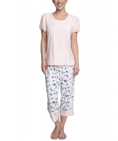 Plus Size Short Sleeve T-Shirt & Capri Pants Pajama Set Pink $31.80 Sleepwear