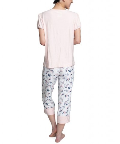 Plus Size Short Sleeve T-Shirt & Capri Pants Pajama Set Pink $31.80 Sleepwear