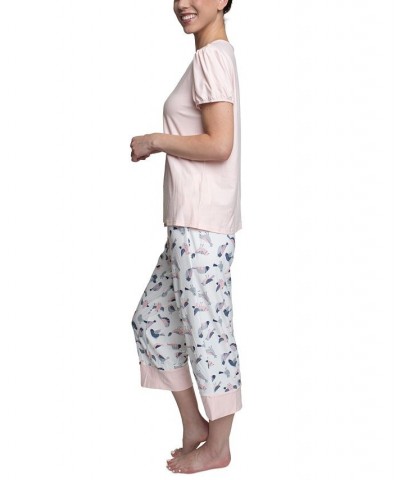 Plus Size Short Sleeve T-Shirt & Capri Pants Pajama Set Pink $31.80 Sleepwear