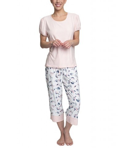 Plus Size Short Sleeve T-Shirt & Capri Pants Pajama Set Pink $31.80 Sleepwear