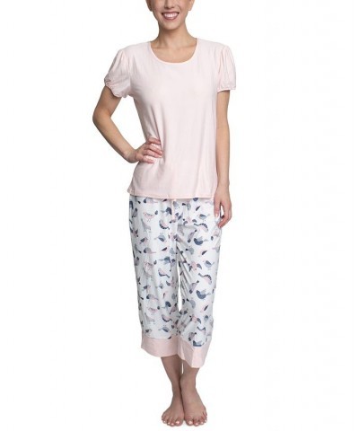 Plus Size Short Sleeve T-Shirt & Capri Pants Pajama Set Pink $31.80 Sleepwear