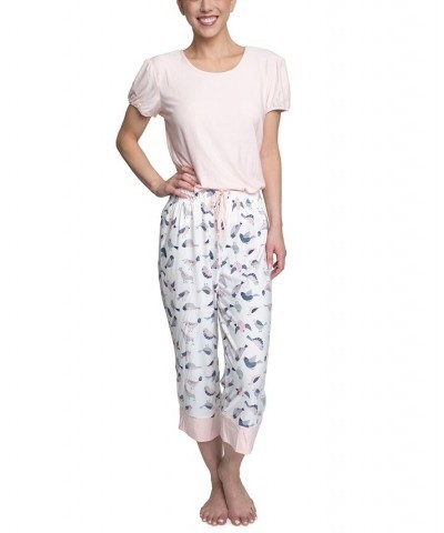 Plus Size Short Sleeve T-Shirt & Capri Pants Pajama Set Pink $31.80 Sleepwear