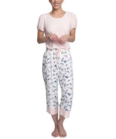 Plus Size Short Sleeve T-Shirt & Capri Pants Pajama Set Pink $31.80 Sleepwear