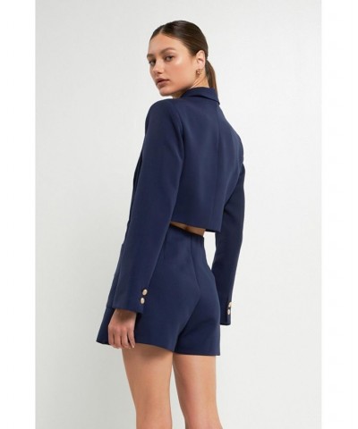 Women's Blazer Cutout Romper Blue $54.00 Shorts