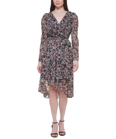 Petite Floral-Print Side-Tie Chiffon Dress Black Multi $30.47 Dresses