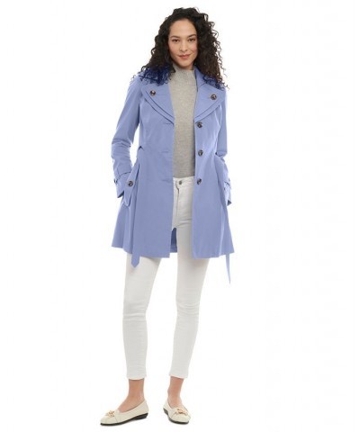 Women's Single-Breasted Belted Trench Coat Blue $54.88 Coats