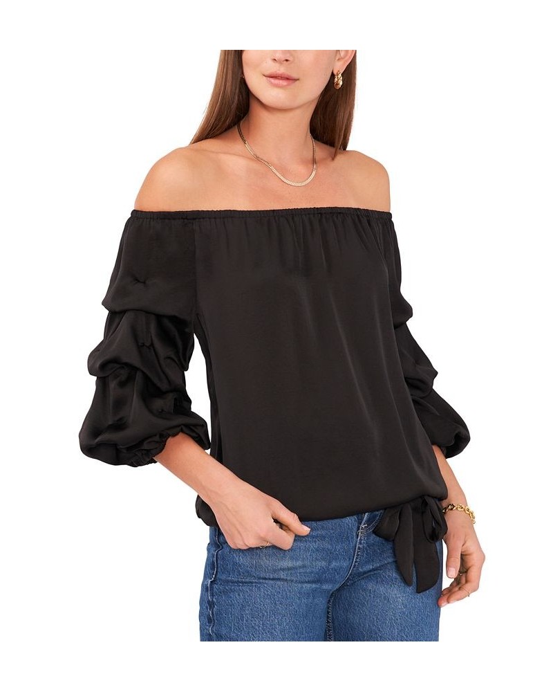 Women's Off-the-Shoulder Balloon-Sleeve Blouse Black $32.39 Tops