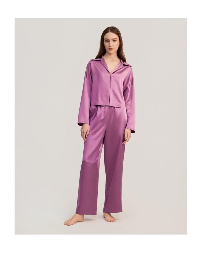 Jasmine Long Silk Pullover Pajama Set for Women Purple $87.15 Sleepwear