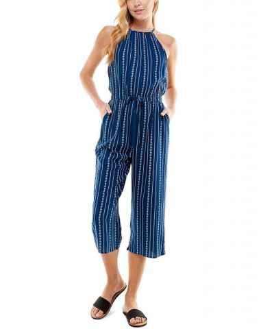 Juniors' Sleeveless Cropped Jumpsuit Navy/Ivory $29.40 Pants