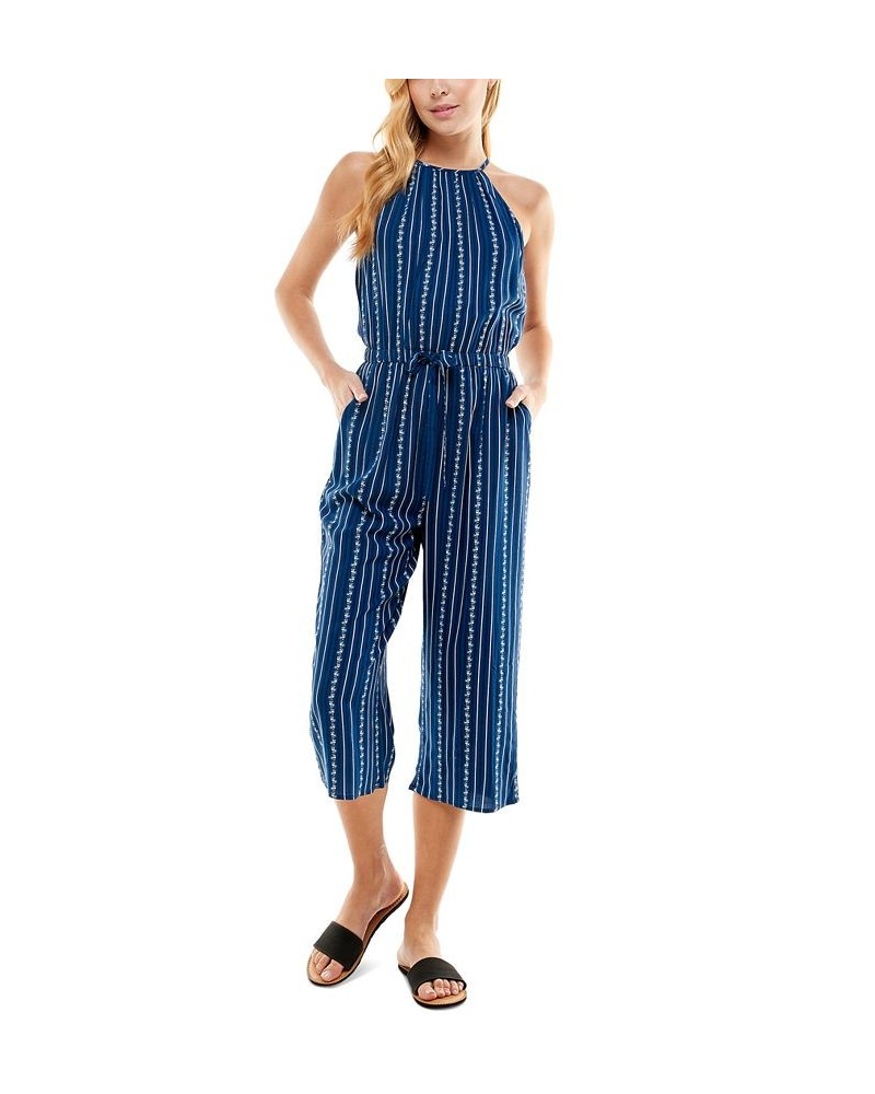 Juniors' Sleeveless Cropped Jumpsuit Navy/Ivory $29.40 Pants