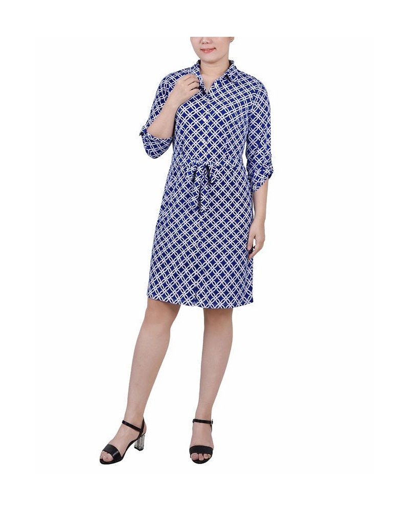 Women's 3/4 Sleeve Tie-Waist Shirtdress Royal White Black $34.56 Dresses