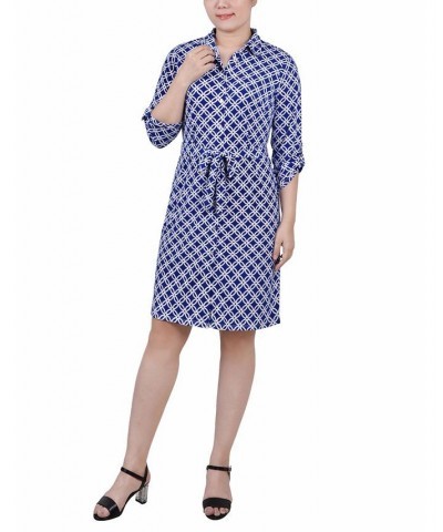 Women's 3/4 Sleeve Tie-Waist Shirtdress Royal White Black $34.56 Dresses