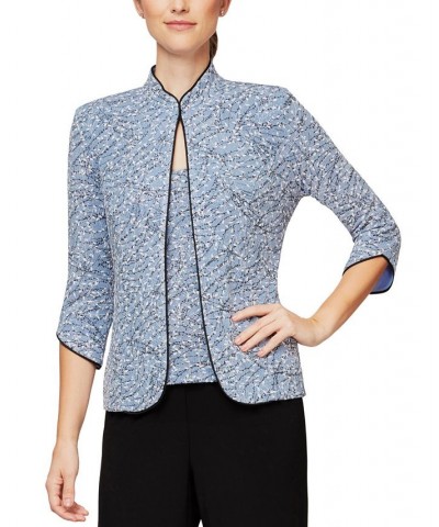 Printed Jacket and Top Set Regular & Petite Sizes Blue $60.84 Jackets