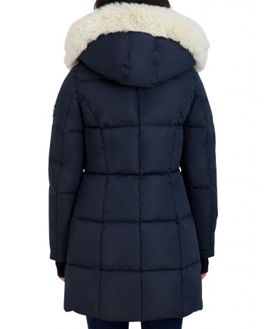 Women's Faux-Fur-Trim Hooded Puffer Coat Blue $86.00 Coats