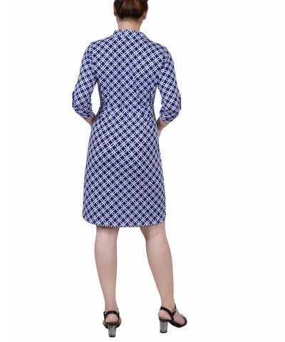 Women's 3/4 Sleeve Tie-Waist Shirtdress Royal White Black $34.56 Dresses