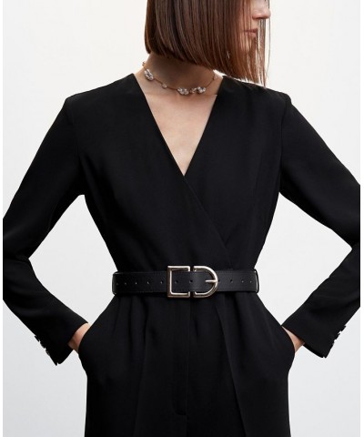 Women's Belt Long Jumpsuit Black $65.00 Pants