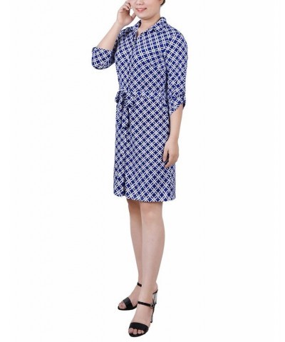 Women's 3/4 Sleeve Tie-Waist Shirtdress Royal White Black $34.56 Dresses