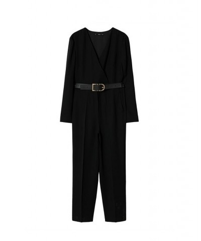 Women's Belt Long Jumpsuit Black $65.00 Pants