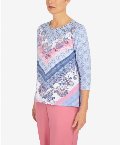 Women's Scroll Chevron 3/4 Sleeve Top Multi $36.14 Tops