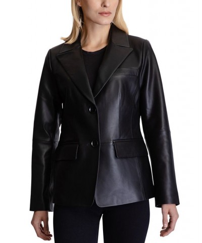 Women's Leather Blazer Coat Black $117.80 Coats