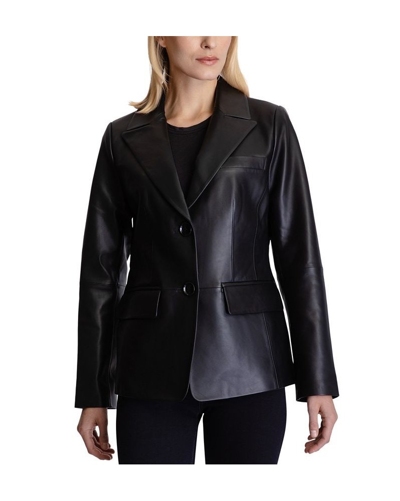 Women's Leather Blazer Coat Black $117.80 Coats