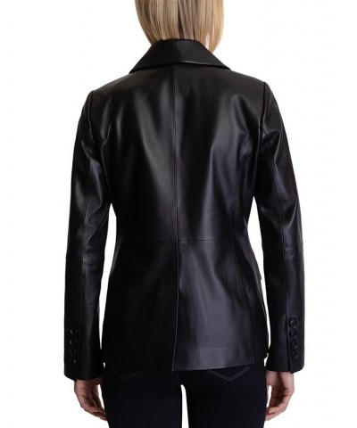 Women's Leather Blazer Coat Black $117.80 Coats